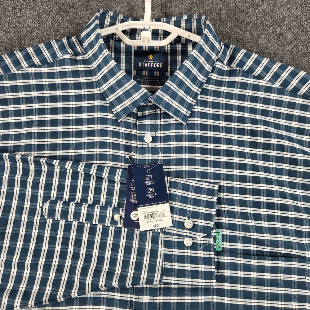 Stafford Shirt Sweat Repel Dobby Navy Blue White Check 2XL Tall NEW